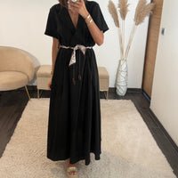 ROBE NOIRE CEINTURE FOULARD - La Petite Somptueuse