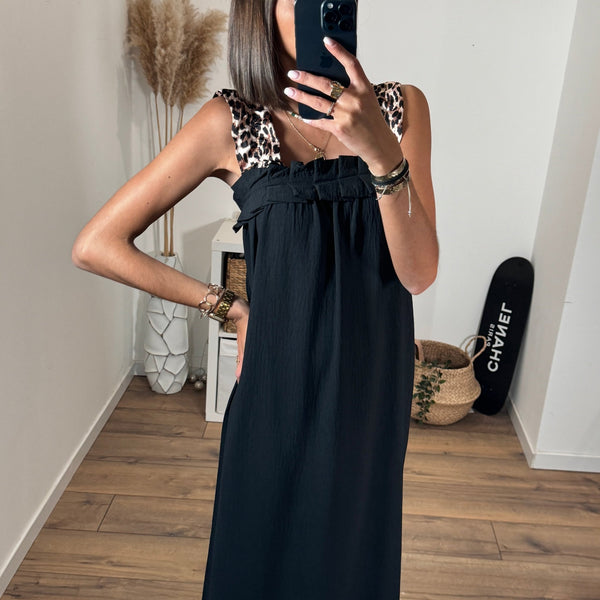 ROBE NOIRE ET LEOPARD TANIA - La Petite Somptueuse