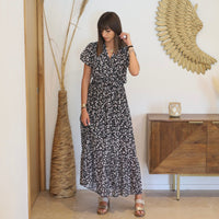 ROBE NOIRE FLEURIE KATY - La Petite Somptueuse