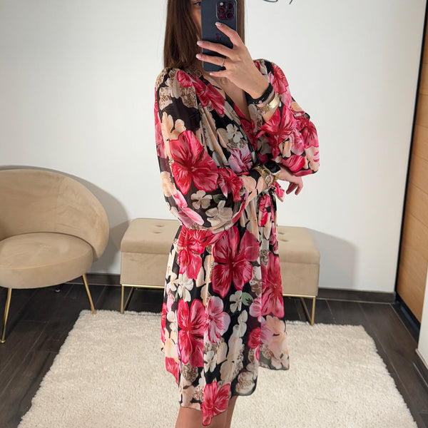 ROBE NOIRE FLOWER RED - La Petite Somptueuse