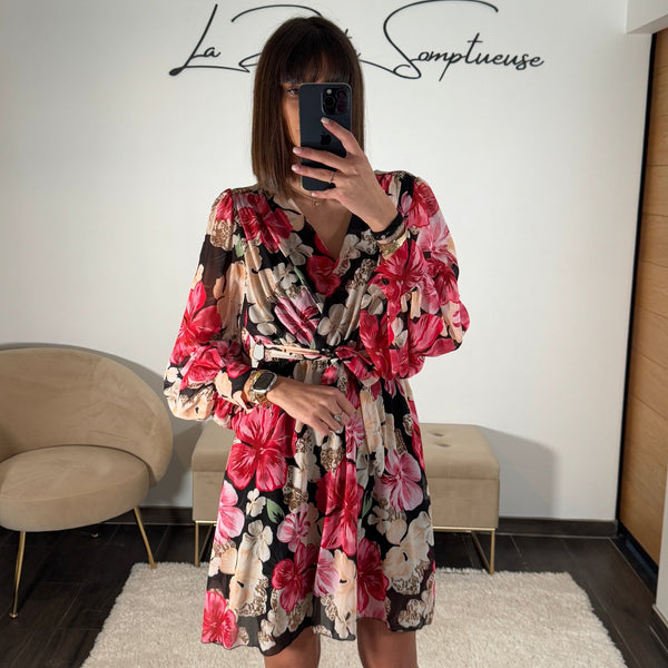 ROBE NOIRE FLOWER RED - La Petite Somptueuse