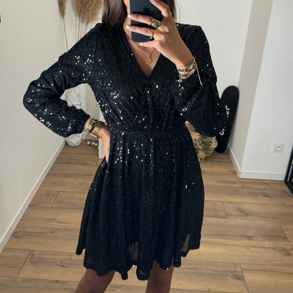 ROBE NOIRE SEQUINS APPOLINE - La Petite Somptueuse