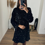 ROBE NOIRE SEQUINS LOUISA - La Petite Somptueuse