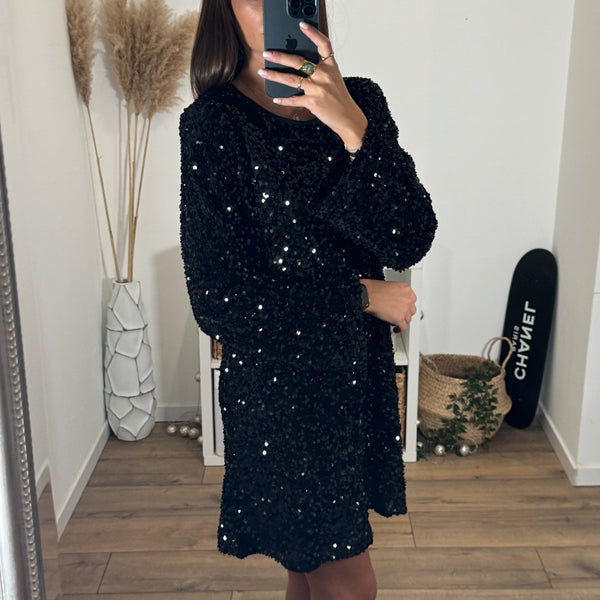 ROBE NOIRE SEQUINS LOUISA - La Petite Somptueuse