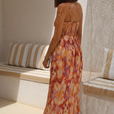 ROBE ORANGE ET BEIGE NOEMIE - La Petite Somptueuse