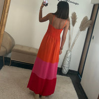 ROBE ORANGE ET FUCHSIA LONGUE SILVIA - La Petite Somptueuse