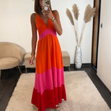 ROBE ORANGE ET FUCHSIA LONGUE SILVIA - La Petite Somptueuse