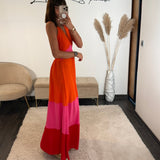 ROBE ORANGE ET FUCHSIA LONGUE SILVIA - La Petite Somptueuse