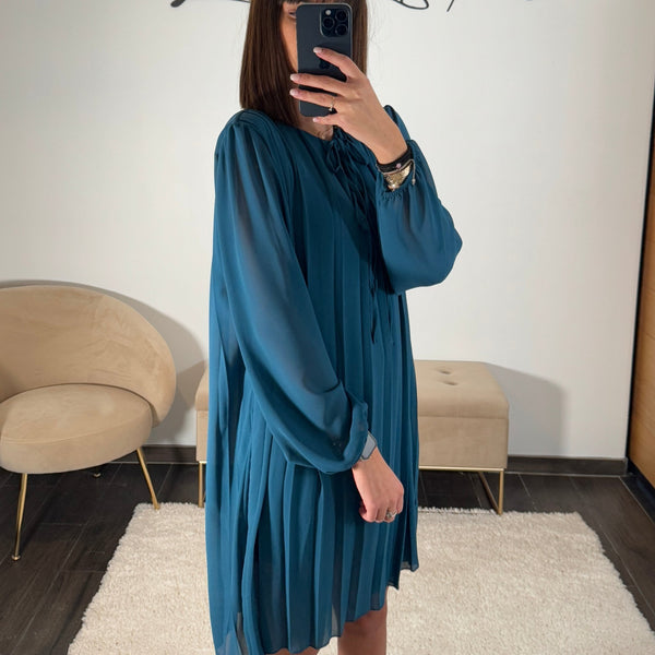 ROBE PLISSEE BLEU AMANDA - La Petite Somptueuse