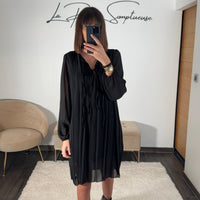 ROBE PLISSEE NOIRE AMANDA - La Petite Somptueuse