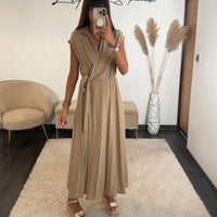 ROBE PORTEFEUILLE TAUPE TARAH - La Petite Somptueuse