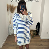 ROBE PULL BEIGE ET BLEU RITA - La Petite Somptueuse