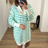 ROBE PULL BEIGE ET VERT RITA - La Petite Somptueuse