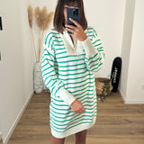 ROBE PULL BEIGE ET VERT RITA - La Petite Somptueuse