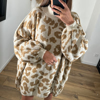 ROBE PULL BEIGE LEOPARD - La Petite Somptueuse