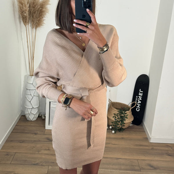 ROBE PULL BEIGE MADDY - La Petite Somptueuse