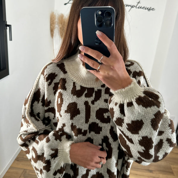 ROBE PULL CAMEL/BEIGE/LEOPARD - La Petite Somptueuse