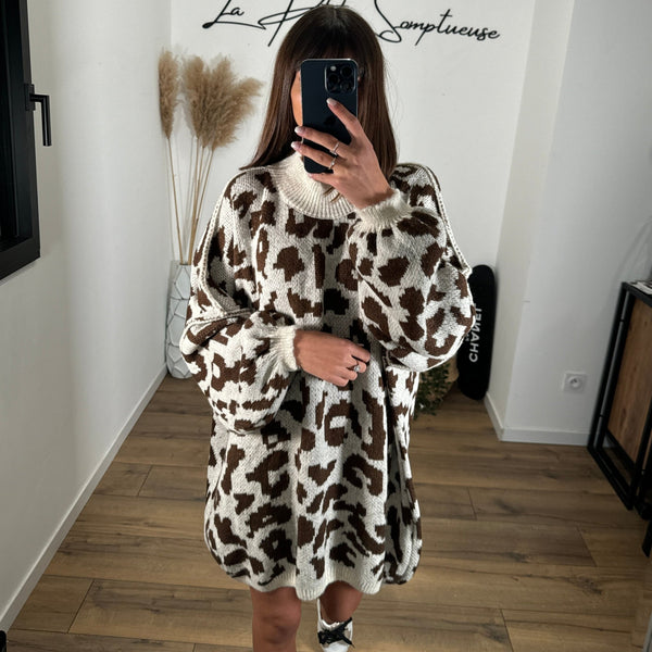 ROBE PULL CAMEL/BEIGE/LEOPARD - La Petite Somptueuse