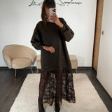 ROBE PULL DENTELLE CHOCO SANDY - La Petite Somptueuse