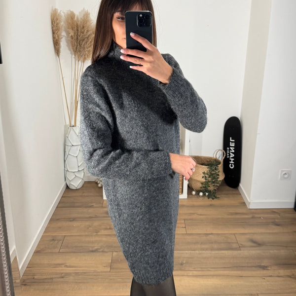 ROBE PULL GRIS FONCE LOLA - La Petite Somptueuse