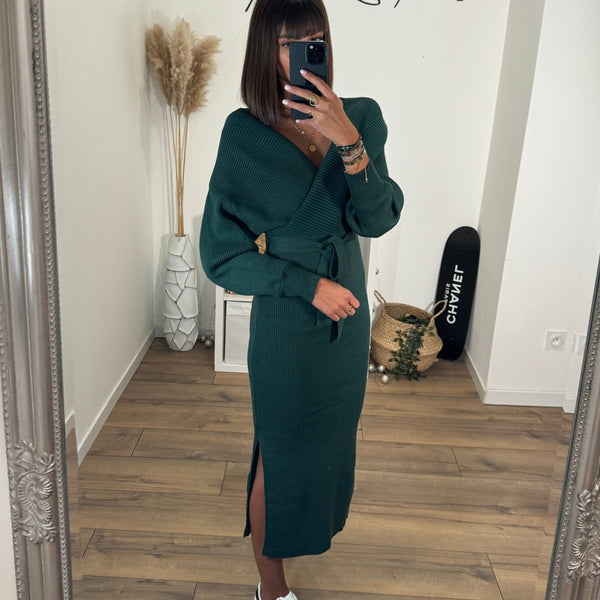 ROBE PULL VERT FONCE ANAIS - La Petite Somptueuse