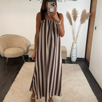 ROBE RAYEE BEIGE ET CHOCO SOFIA - La Petite Somptueuse