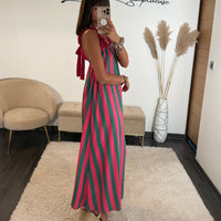 ROBE RAYEE FUCHSIA ET VERT SOFIA - La Petite Somptueuse