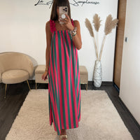 ROBE RAYEE FUCHSIA ET VERT SOFIA - La Petite Somptueuse