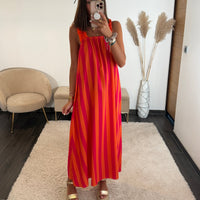 ROBE RAYEE ORANGE ET CORAIL SOFIA - La Petite Somptueuse