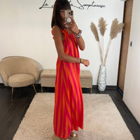 ROBE RAYEE ORANGE ET CORAIL SOFIA - La Petite Somptueuse