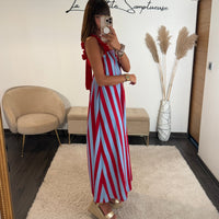 ROBE RAYEE ROUGE ET BLEU SOFIA - La Petite Somptueuse