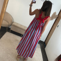 ROBE RAYEE ROUGE ET BLEU SOFIA - La Petite Somptueuse