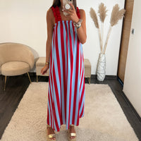 ROBE RAYEE ROUGE ET BLEU SOFIA - La Petite Somptueuse