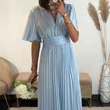 ROBE SATIN BLEU CIEL ALBA - La Petite Somptueuse