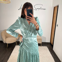 ROBE SATIN FLOWER VERT D'EAU ZANYA - La Petite Somptueuse