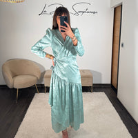 ROBE SATIN FLOWER VERT D'EAU ZANYA - La Petite Somptueuse