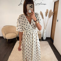 ROBE SATIN POIS BLANC ALMA - La Petite Somptueuse