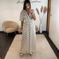 ROBE SATIN POIS BLANC ALMA - La Petite Somptueuse