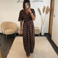 ROBE SATIN POIS CHOCO ALMA - La Petite Somptueuse