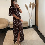 ROBE SATIN POIS CHOCO ALMA - La Petite Somptueuse
