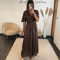 ROBE SATIN POIS CHOCO ALMA - La Petite Somptueuse