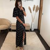 ROBE SATIN POIS NOIR ALMA - La Petite Somptueuse