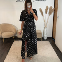 ROBE SATIN POIS NOIR ALMA - La Petite Somptueuse