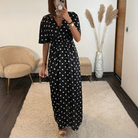 ROBE SATIN POIS NOIR ALMA - La Petite Somptueuse