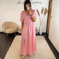 ROBE SATIN POIS ROSE ALMA - La Petite Somptueuse
