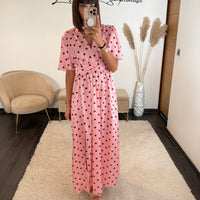 ROBE SATIN POIS ROSE ALMA - La Petite Somptueuse