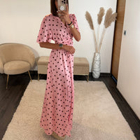 ROBE SATIN POIS ROSE ALMA - La Petite Somptueuse