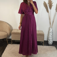 ROBE SATIN PRUNE ALBA - La Petite Somptueuse