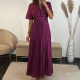 ROBE SATIN PRUNE ALBA - La Petite Somptueuse