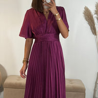 ROBE SATIN PRUNE ALBA - La Petite Somptueuse